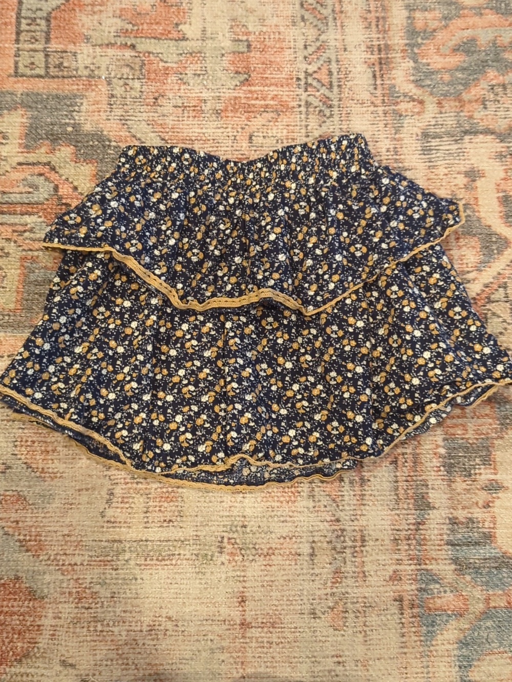 Navy Floral Skirt with Gold Trim